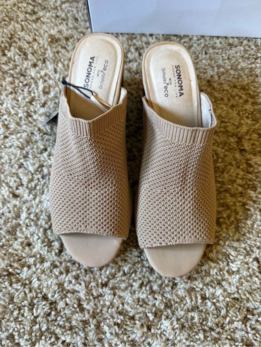 New SONOMA Knit Open-Toe Block Heel Mules in Beige - Picture 2 of 4